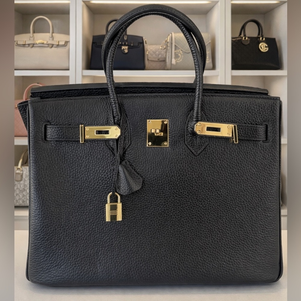 Birkin Inspired Black Bag With Gold Hardware